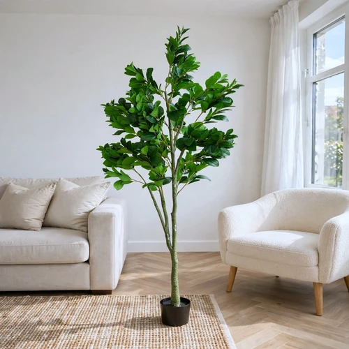 7 FT Artificial Bean Leaf Tree in Black Planter