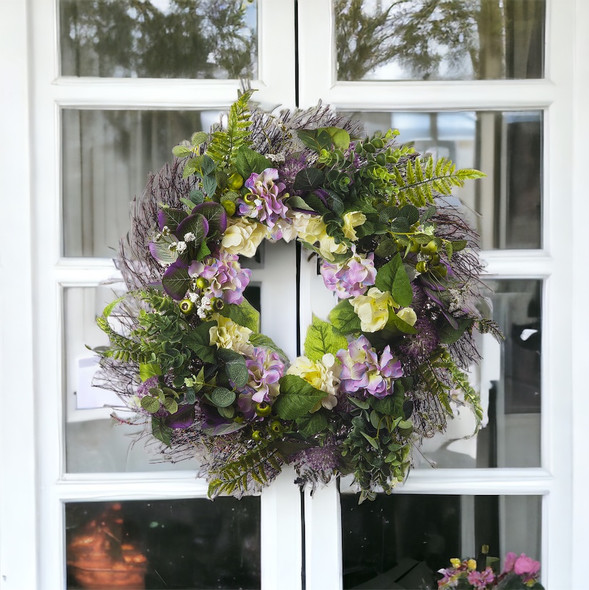 24" Artificial Mixed Hydrangea Flower Wreath for Front Door