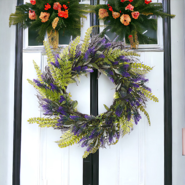 24" Artificial Lavender Flower Wreath for Front Door
