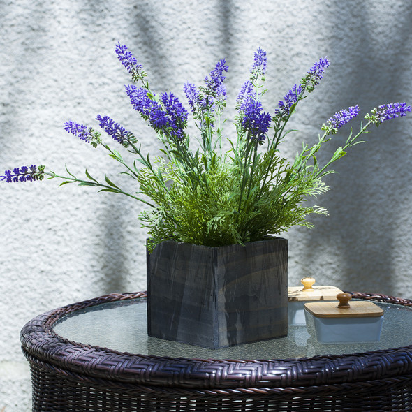 Artificial Lavender Arrangement in Wood Planter