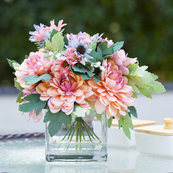 Mixed Daisy Flower Arrangements in Clear Glass Vase with Acrylic Water(Pink)