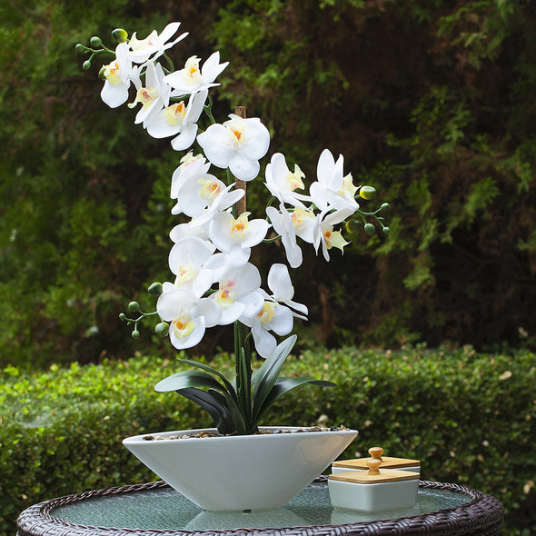 24" Artificial Real Touch Orchids Flower in White Ceramic Pot