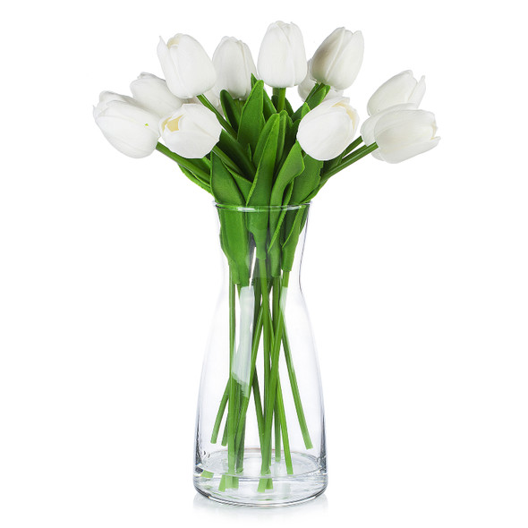 Artificial Real Touch Tulip Arrangement in Clear Glass Vase(White)