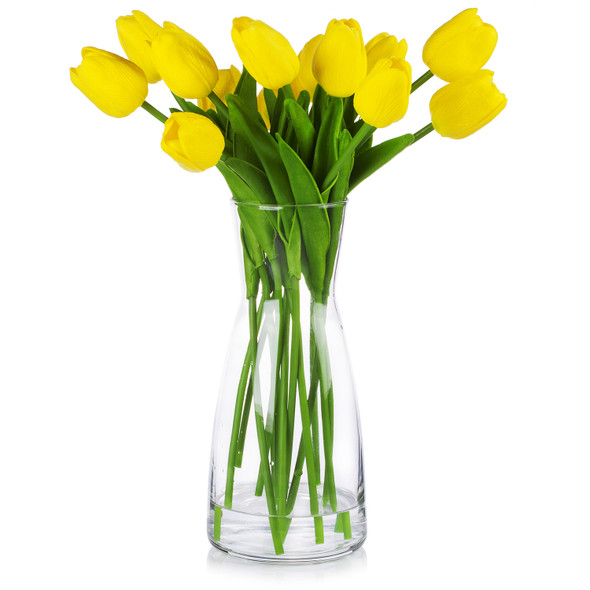 Artificial Real Touch Tulip Arrangement in Clear Glass Vase(Yellow)