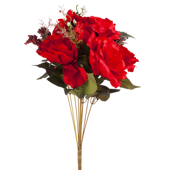 Mixed Artificial Rose Flower Bush (Red)