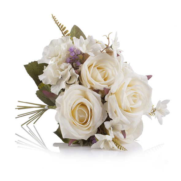 Mixed Artificial Silk Rose Flower Bush (Beige)