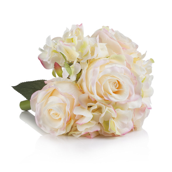 Mixed Artificial Silk Rose  and Hydrangea Flower Bouquet Set of 2 (Peach)