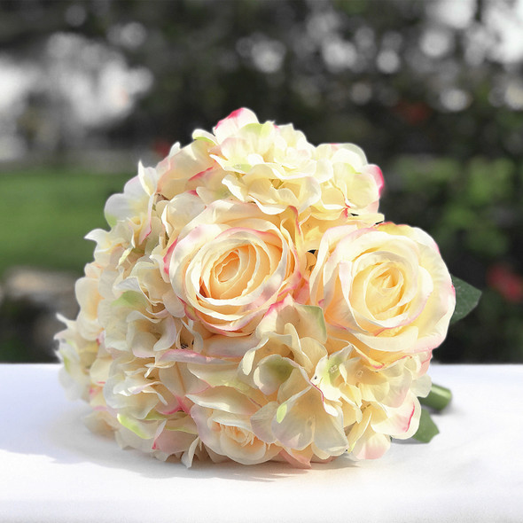 Mixed Artificial Silk Rose  and Hydrangea Flower Bouquet Set of 2 (Peach)