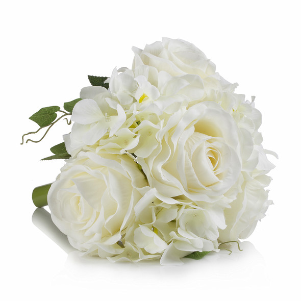 Mixed Artificial Silk Rose  and Hydrangea Flower Bouquet Set of 2 (Cream)