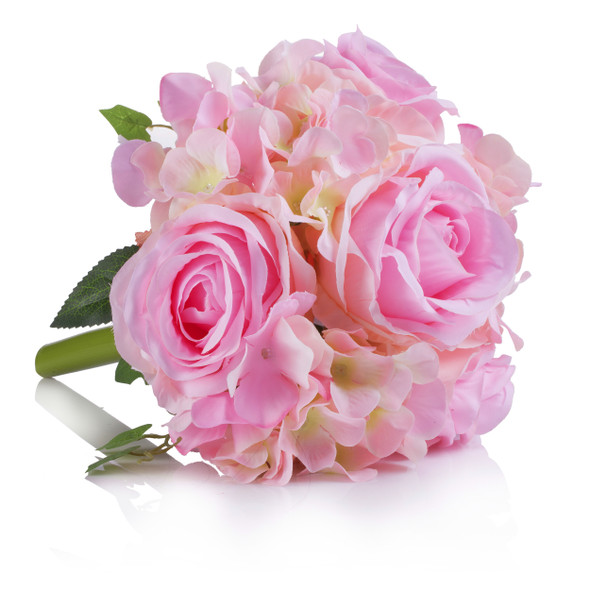 Mixed Artificial Silk Rose  and Hydrangea Flower Bouquet Set of 2 (Pink)