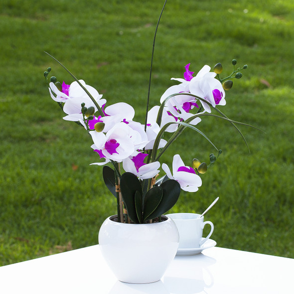 Artificial Real Touch Orchid Flower Arrangement in White Ceramic Pot