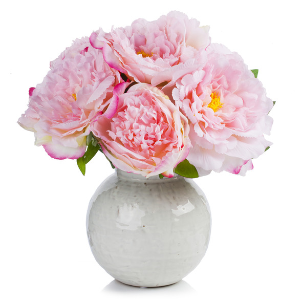 Artificial Silk Peony Flower Arrangement in Ceramic Pot (Pink)