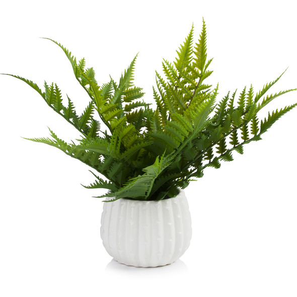 12 Inch Artificial Fern Plant In Ceramic Pot