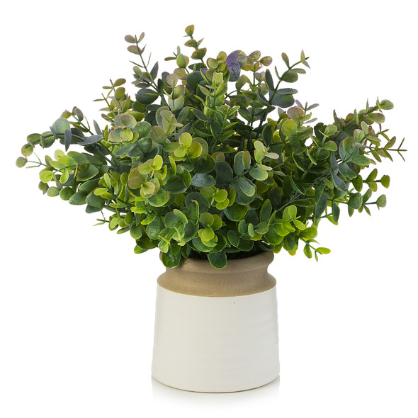 11 inch Artificial Eucalyptus Grass Topiary in Ceramic Pot