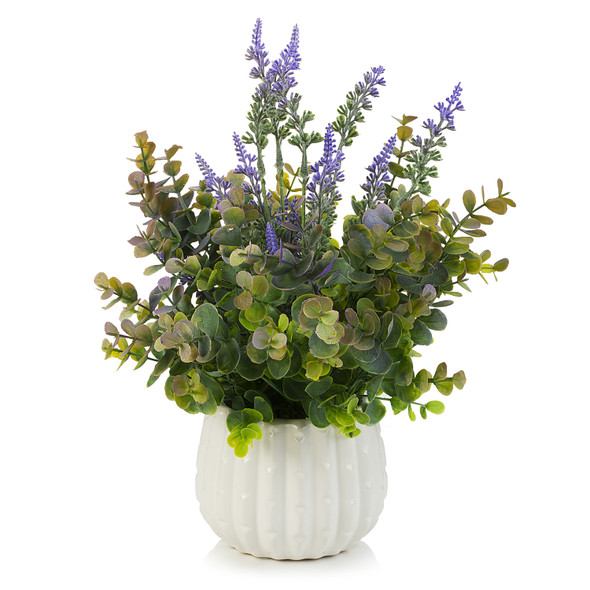 Mixed Artificial Lavender and Eucalyptus Grass in Ceramic Pot