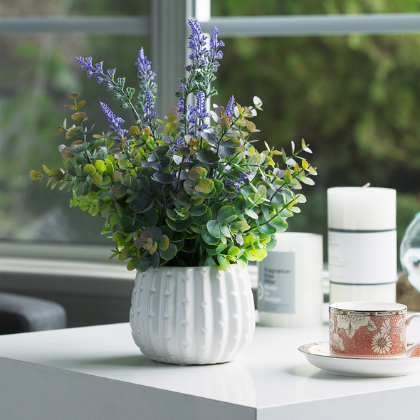 Mixed Artificial Lavender and Eucalyptus Grass in Ceramic Pot