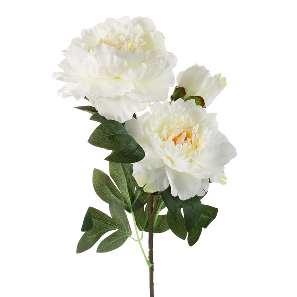 3 Heads Open Peony Flower Spray Stem (Cream)