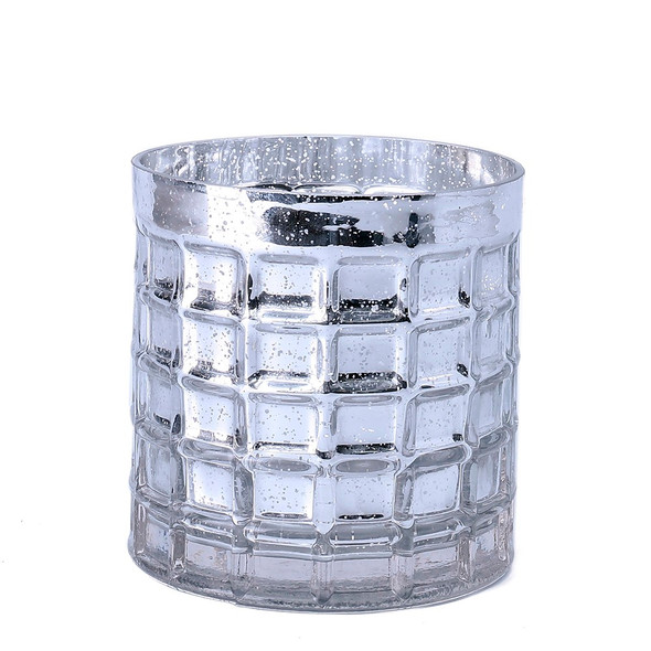 Silver Cylinder Glass Vase 4.5" H 5.0" W