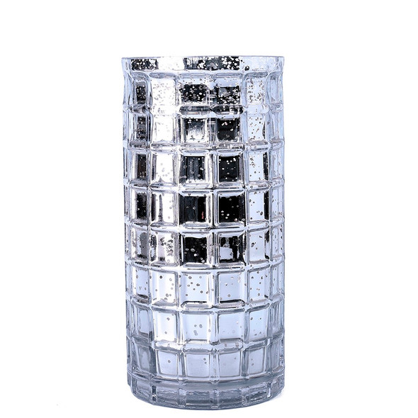 Silver Cylinder Glass Vase 10.0" H 5.0" W