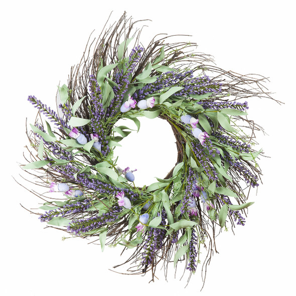 24" Mixed Artificial Spring Lavender Flower Wreath for Front Door