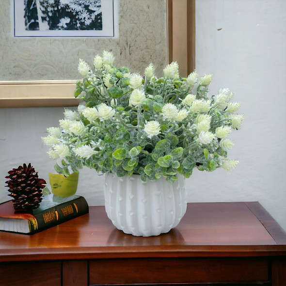 Mixed  Artificial Mini Flower in Pot ( Cream White)