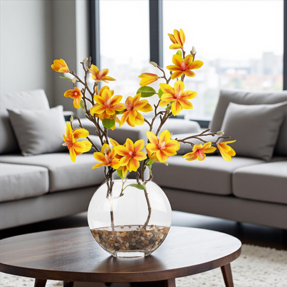 Real Touch Magnolia Flower Arrangement in Glass Vase with Faux Water (Yellow) Real Touch Magnolia Flower Arrangement in Glass Vase with Faux Water (Yellow)