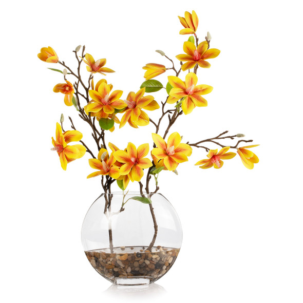 Real Touch Magnolia Flower Arrangement in Glass Vase with Faux Water (Yellow) Real Touch Magnolia Flower Arrangement in Glass Vase with Faux Water (Yellow)