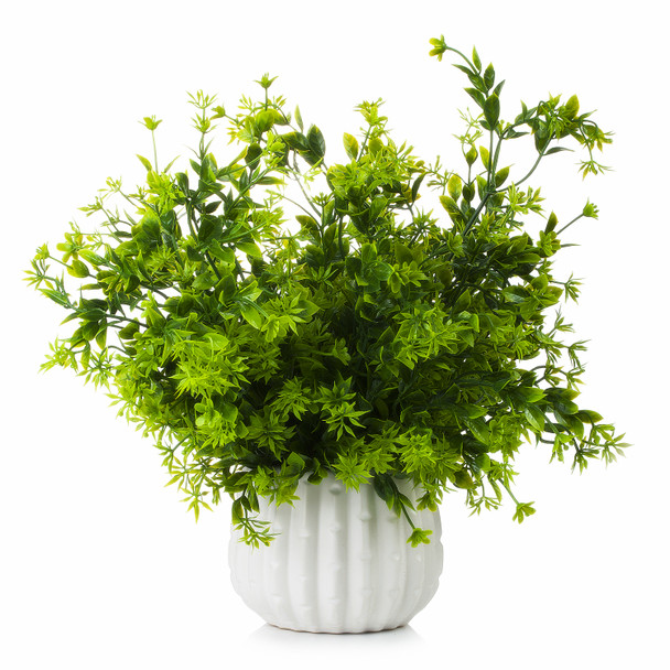 14 inches Artificial Mixed Greenery Foliage Plant in White Ceramic Pot 14 inches Artificial Mixed Greenery Foliage Plant in White Ceramic Pot