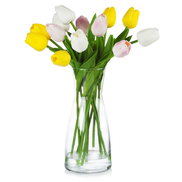 Artificial Real Touch Tulip Arrangement in Clear Glass Vase