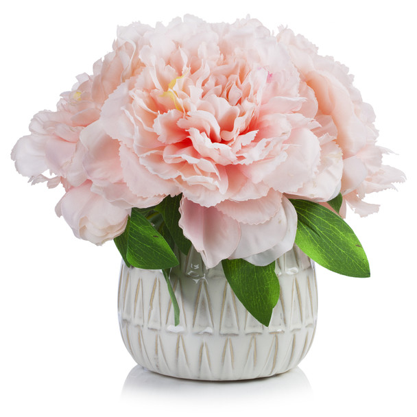 Artificial Silk Peony Flower  in Ceramic Pot (Pink)