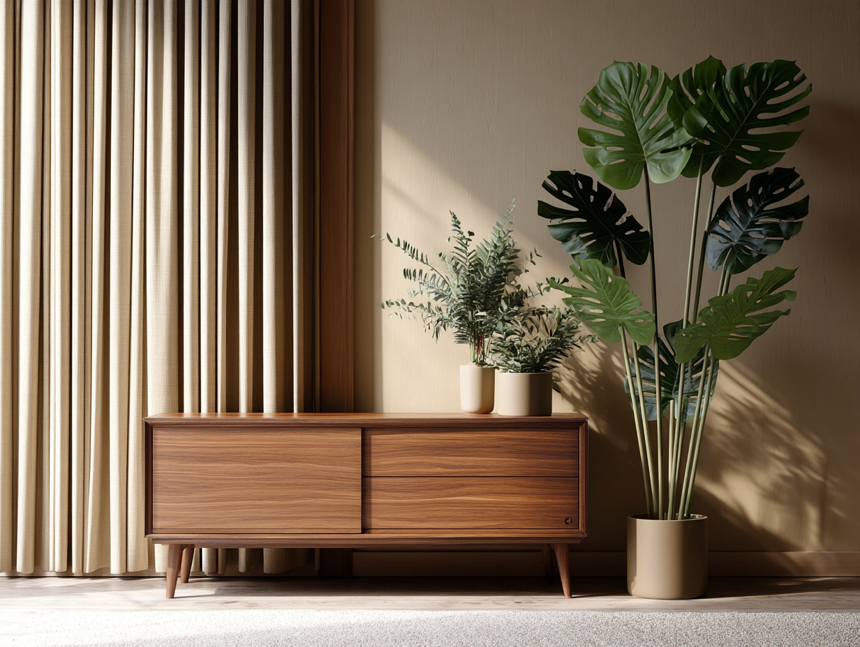 Earthy organic greenery with natural textures and calming tones.