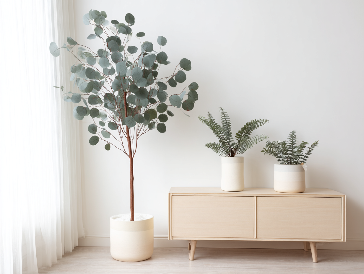 Scandinavian Calm space with minimalist greenery and soft woods