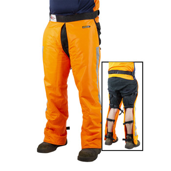 BRG6392 - GA FLURO ORANGE CHAINSAW CHAPS LGE 1050MM