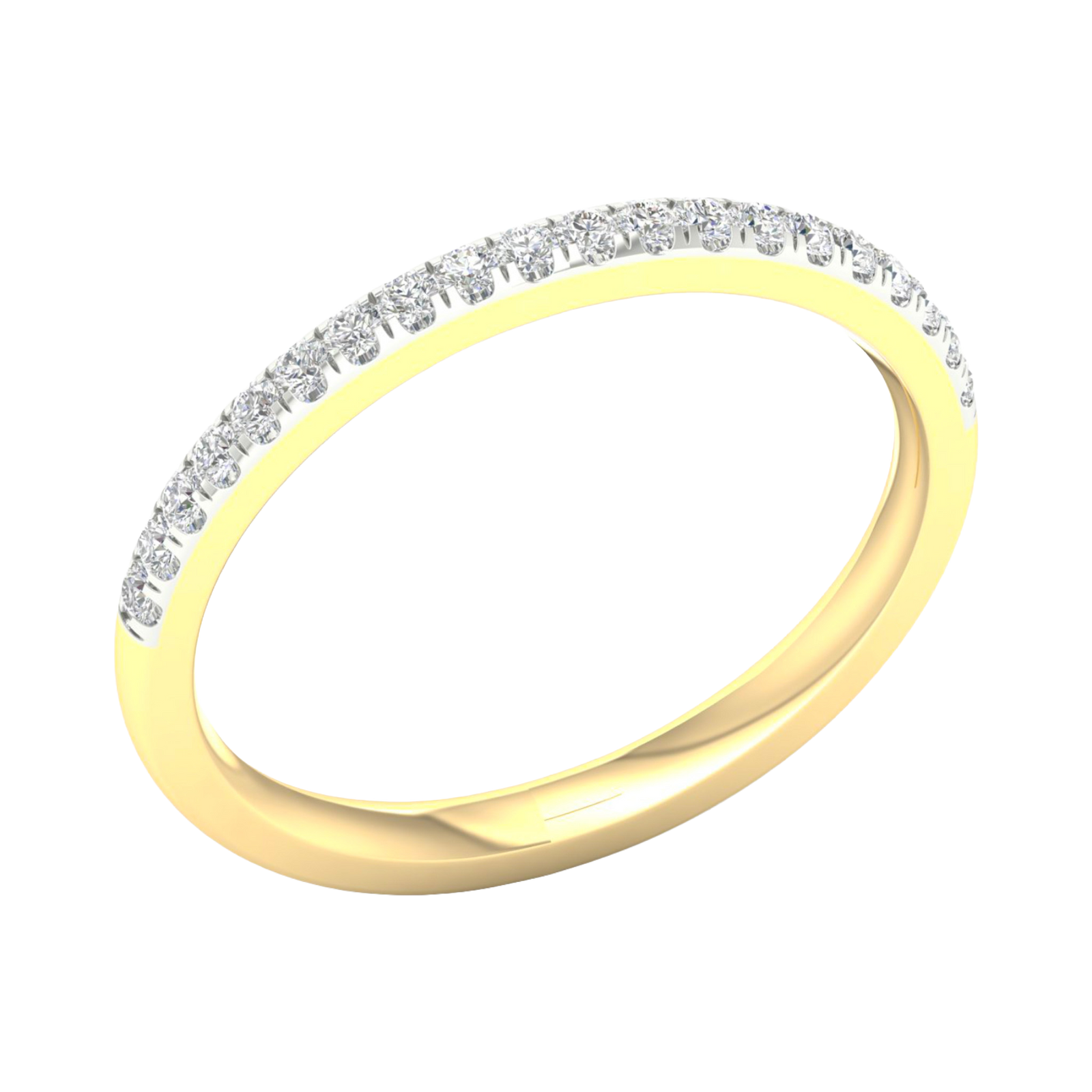 An angled view of a 14K yellow gold ring, showcasing the continuous shimmer of the pavé jewels.