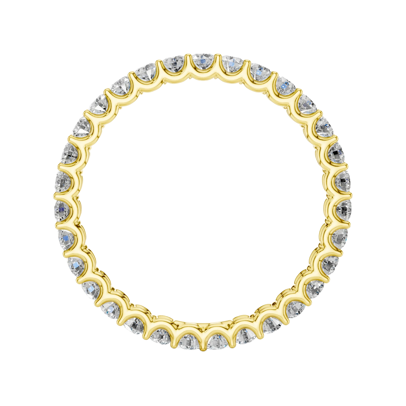 Amorati Diamonds, Infinity Loop Full Eternity Ring, a side-profile view of a 10K yellow gold eternity band, showing the full circle of diamonds and the delicate band.