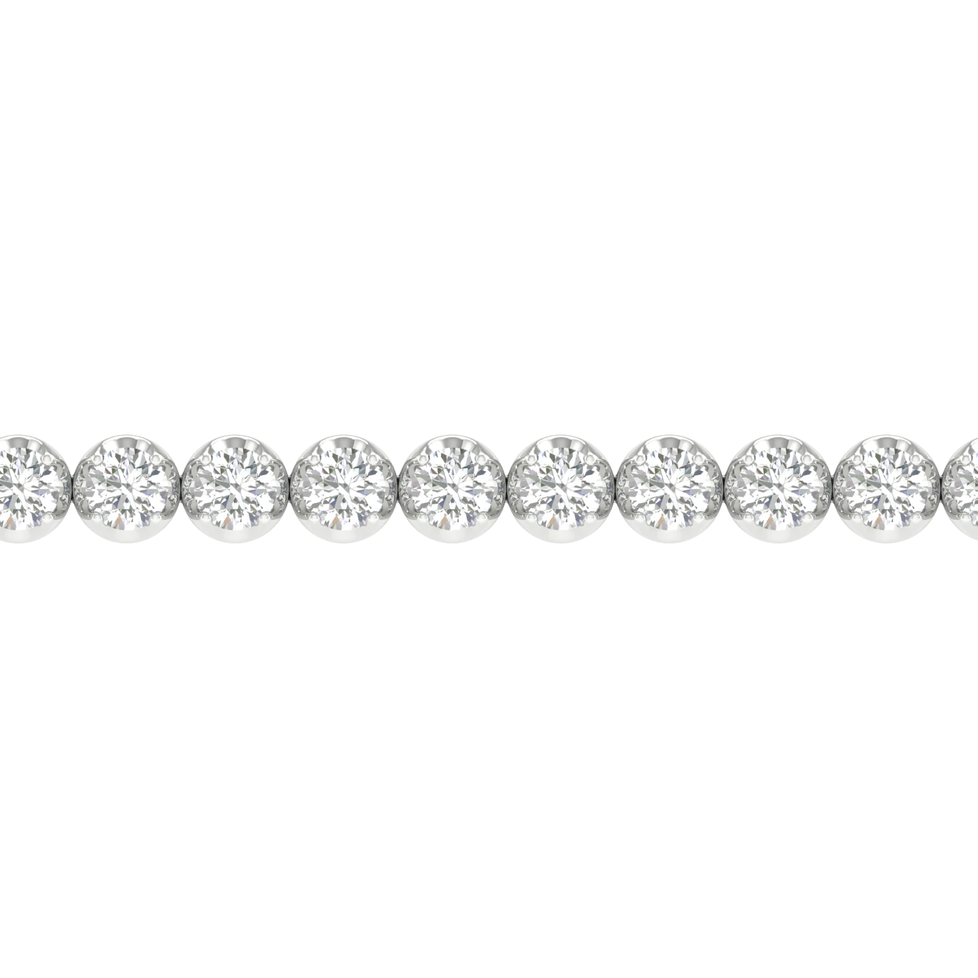 A close-up view of the 14K white gold cup set F VS diamond bracelet, detailing the brilliance of the stones and setting.