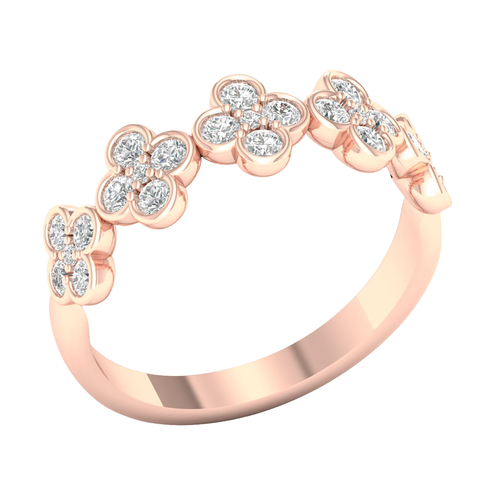 A three-quarter  view of the rose gold Amorati Gilded Chain Ring, featuring repeating floral-inspired clusters of round brilliant-cut diamonds for a refined, elegant look.