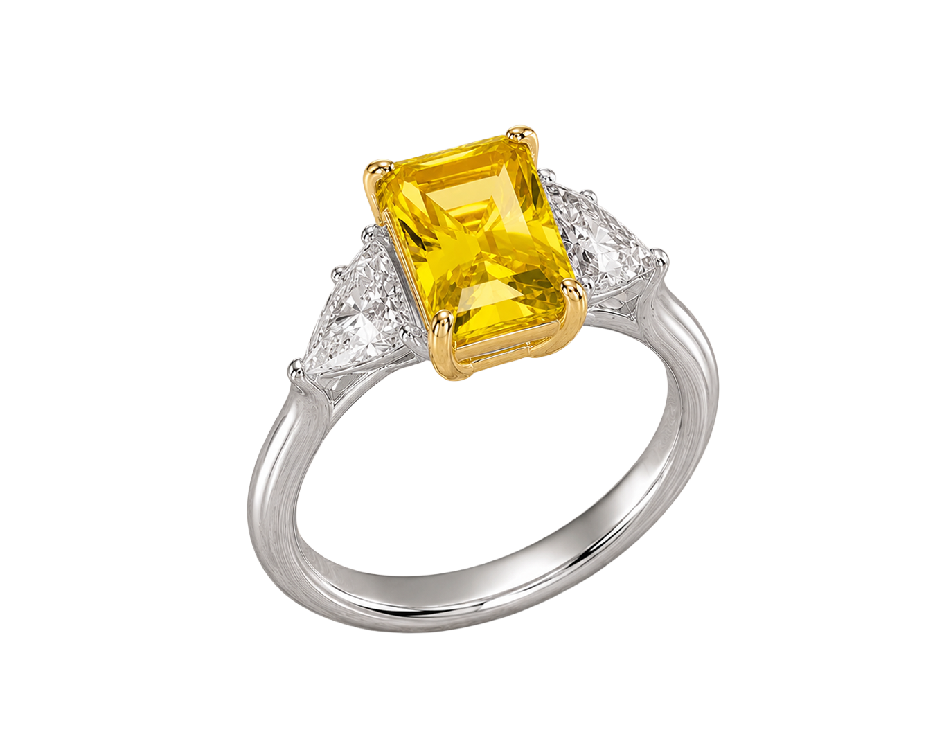 Soleil 2.9 cttw Radiant Cut Canary Yellow & White Trilogy Engagement Ring
