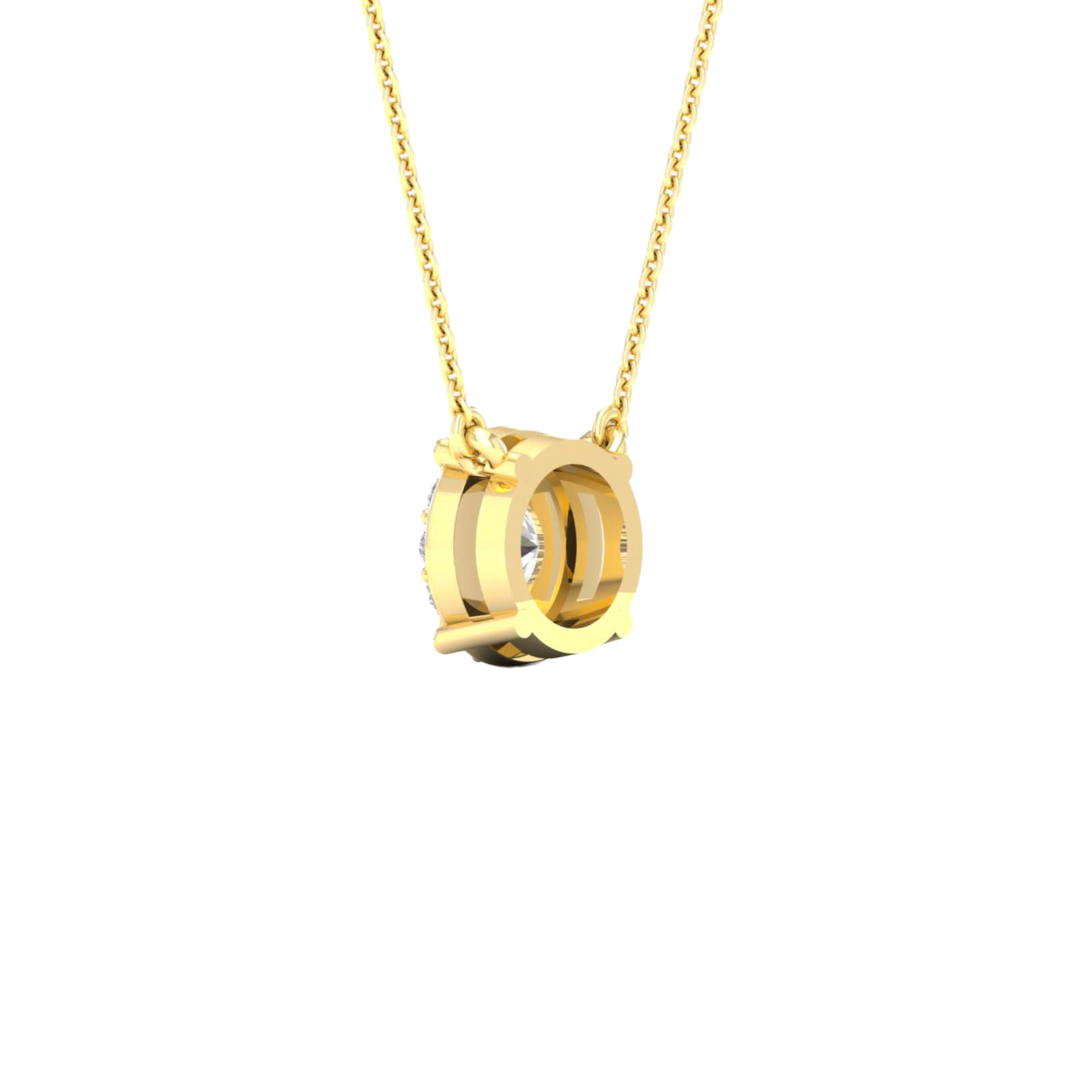 Side profile of the Bold Power Pendant 0.45 ctw E-F Colorless Round Diamond showing the substantial heavy-walled 14K yellow gold thickness designed to prevent flipping.