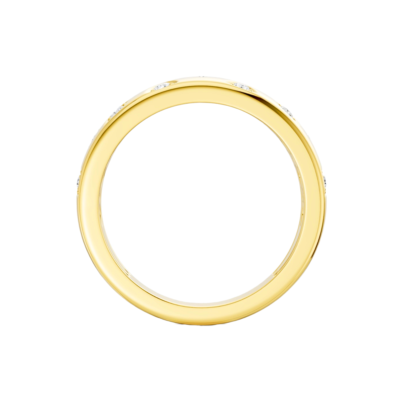 A high-polish 14k yellow gold dome ring by Amorati featuring scattered star and geometric insets with shimmering round-cut diamonds. Amorati’s signature F O U R T E E N T H Collection.