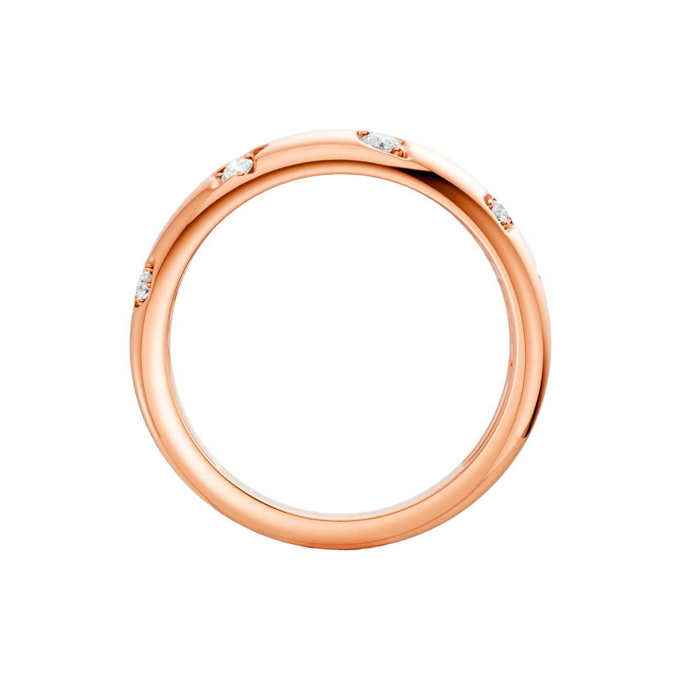 Interior back view of the Fourteenth Collection studded diamond dome ring crafted in rose gold, highlighting a sleek polished band with discreet diamond accents along the outer edge.