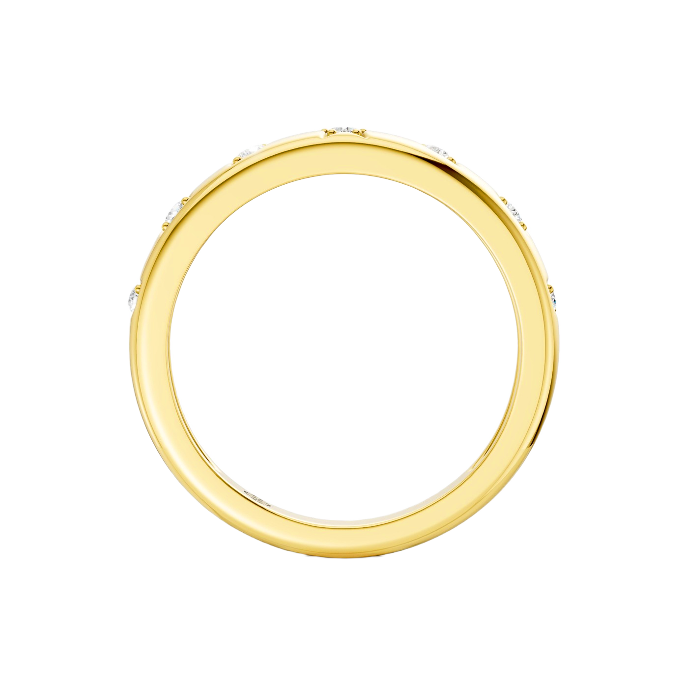 A slim 14k yellow gold stackable ring by Amorati featuring delicate star-shaped insets with shimmering round lab-grown diamonds. Amorati’s signature F O U R T E E N T H Collection.