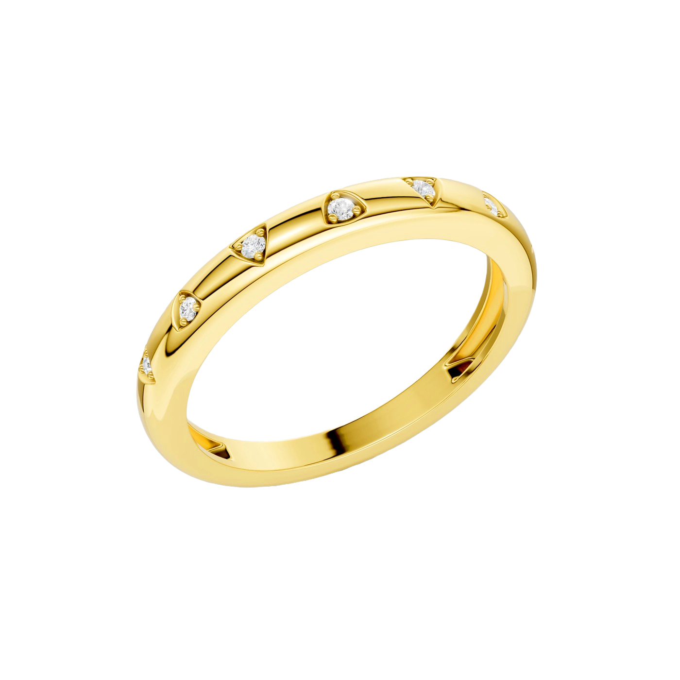 A bold, high-polish 14k yellow gold statement ring by Amorati featuring scattered star and geometric insets with shimmering round-grown diamonds. Amorati’s signature F O U R T E E N T H Collection.