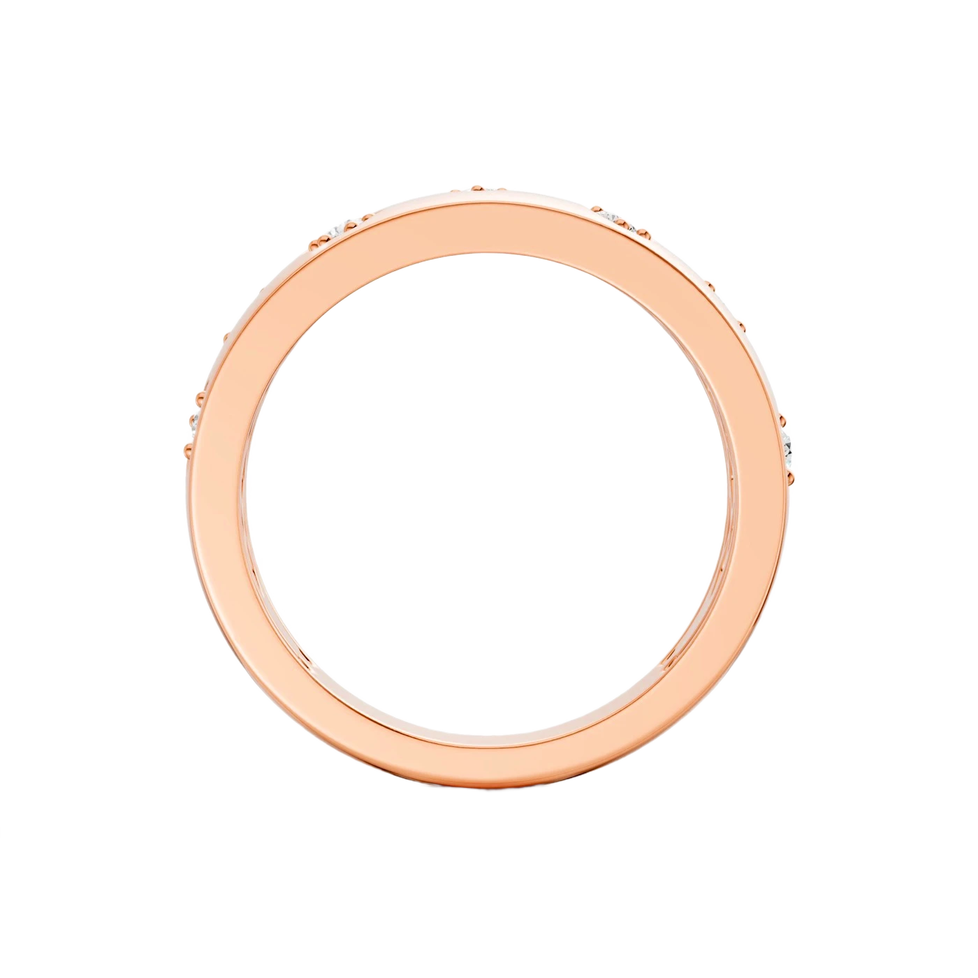 Front facing view of a 14K rose gold multi shape diamond statement ring with polished finish