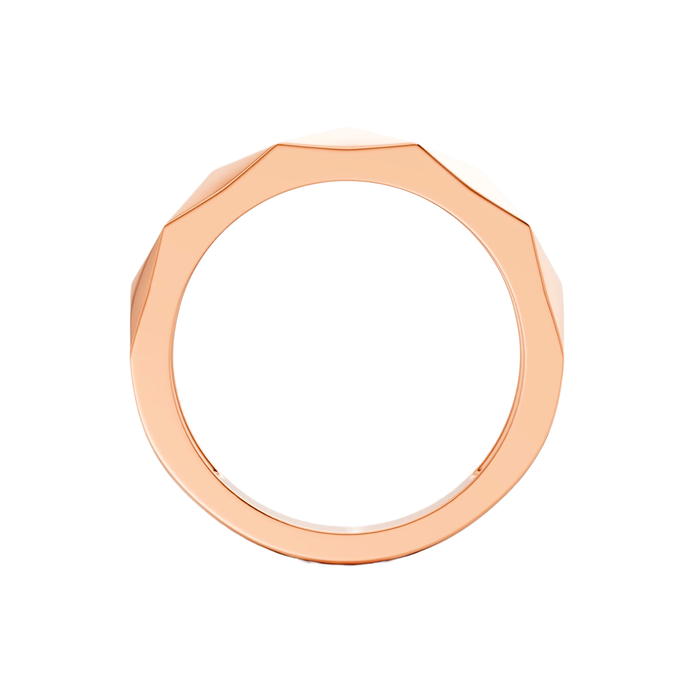 A high-polish 14k rose gold geometric stackable ring by Amorati, featuring a unique multi-angled design. Amorati’s signature F O U R T E E N T H Collection