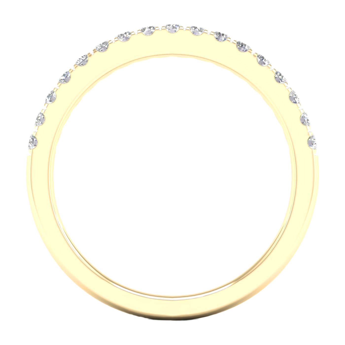 A delicate 14k yellow gold wedding band featuring 0.25 total carats of radiant round-cut lab-grown diamonds in a classic half eternity setting.
