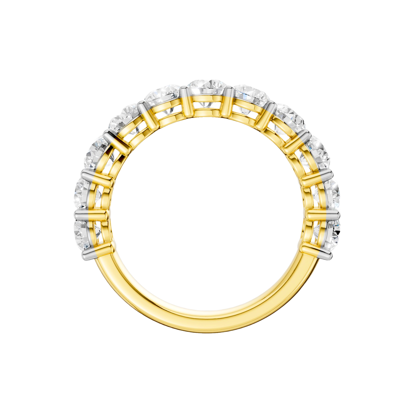 A luxurious 14k yellow gold wedding band featuring 2.0 total carats of round-cut lab-grown diamonds set in a 2/3 eternity style.