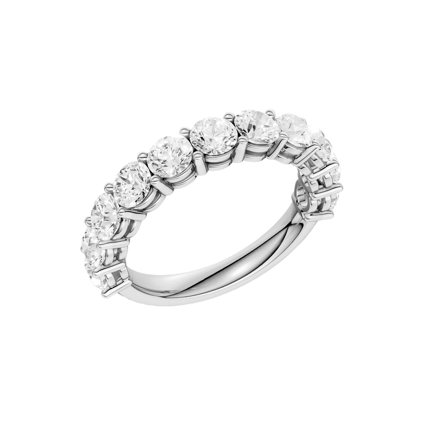 A brilliant 14k white gold 2/3 eternity wedding band showcasing 2.0 carats of premium round-cut lab-grown diamonds.