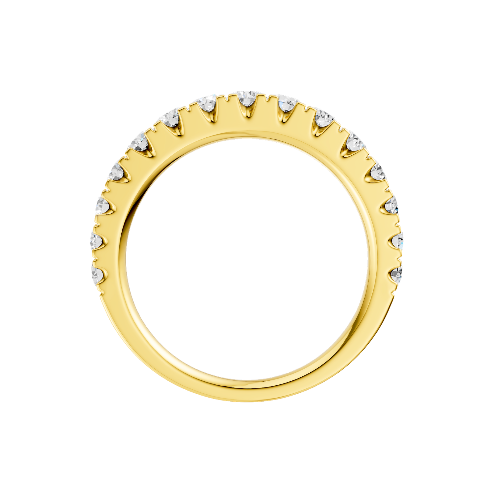 A sophisticated 14k yellow gold wedding band featuring 0.75 total carats of round-cut lab-grown diamonds in a classic 2/3 eternity setting.