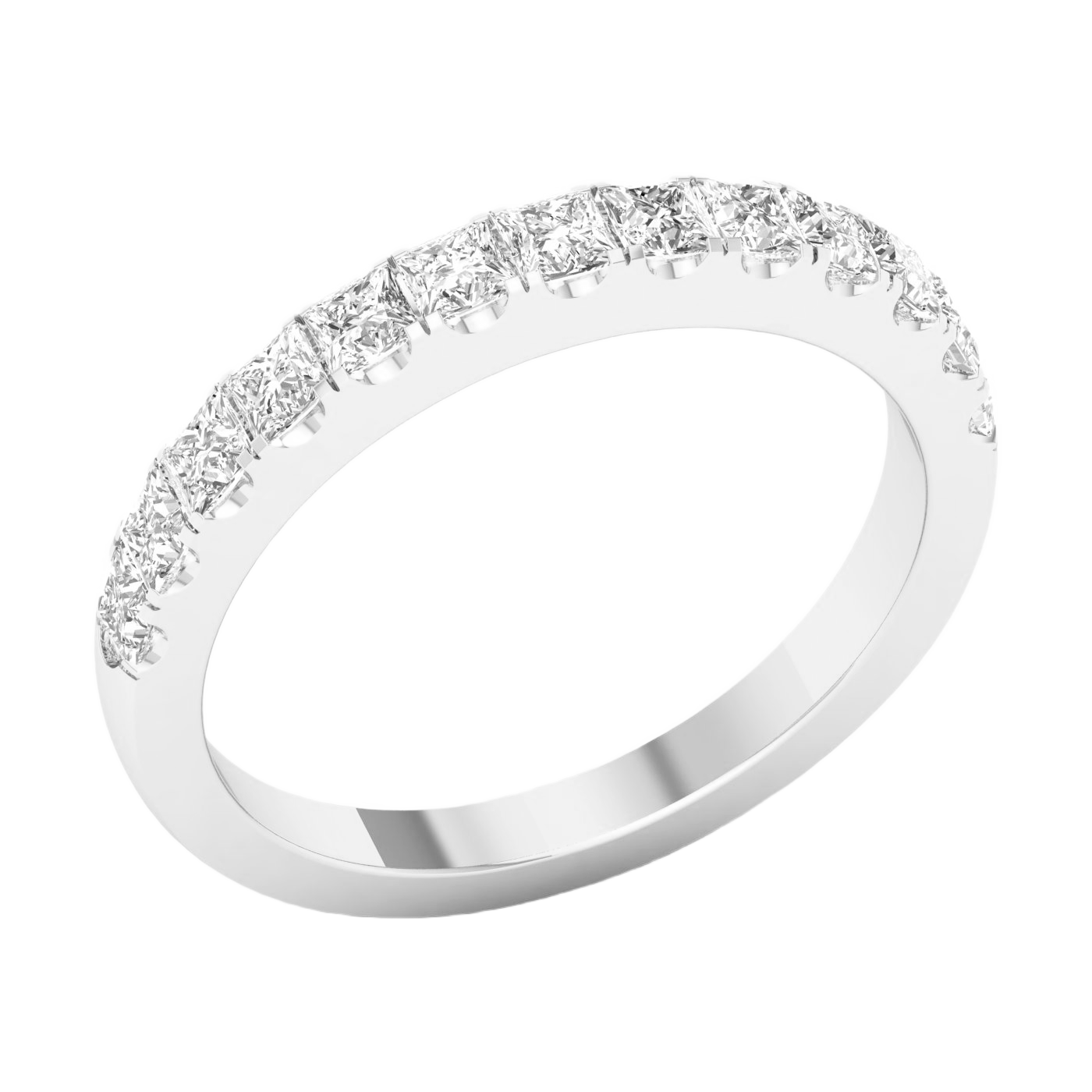 A brilliant 14k white gold half eternity wedding band showcasing 1.04 carats of premium pear-cut lab-grown diamonds.